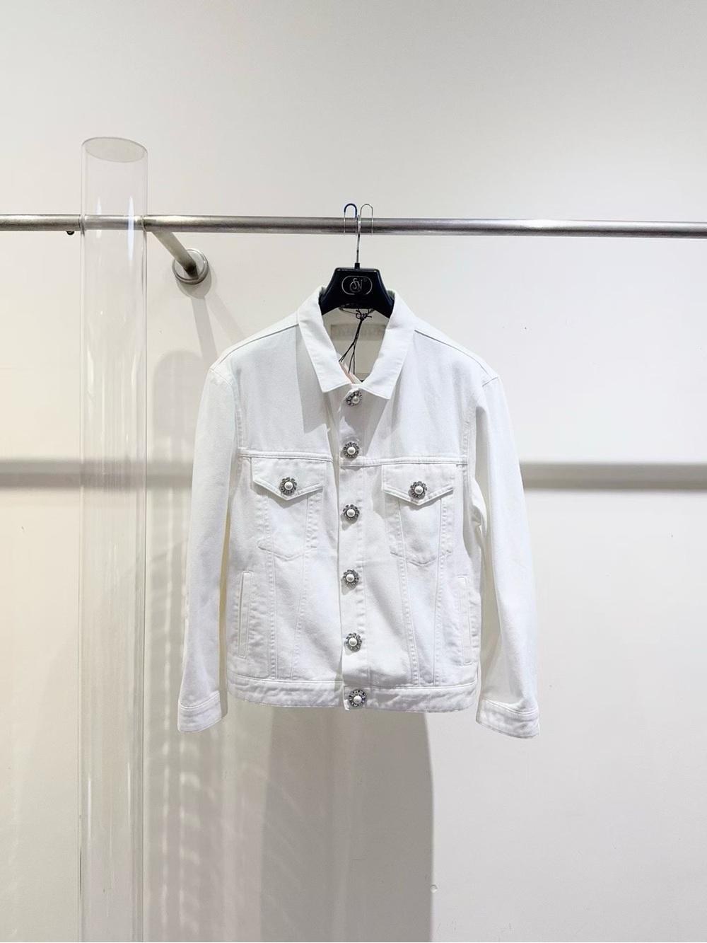 Miu Miu White Denim Jacket with Decorative Buttons